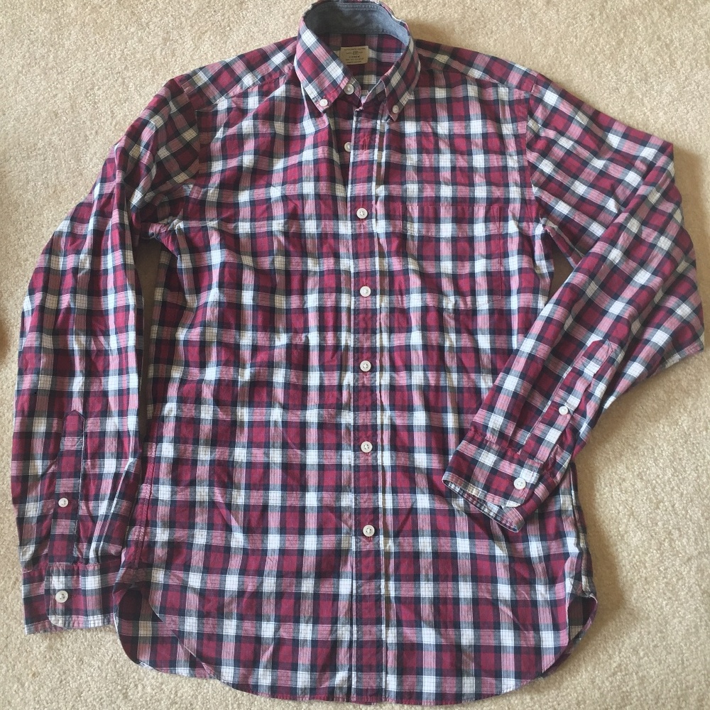 J. Crew Blue White and Burgundy Plaid Dress Shirt